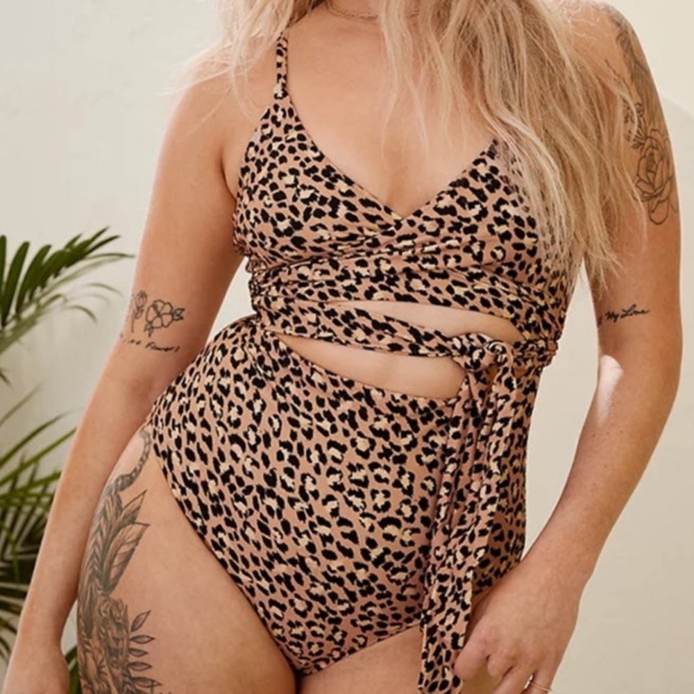 Aerie Leopard Wrap One Piece Swimsuit